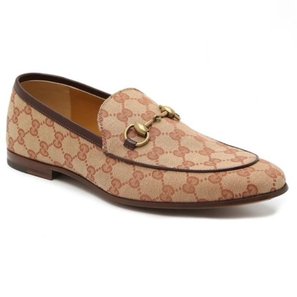 Gucci Jordaan GG Supreme Horsebit Canvas Leather Shoe Loafers Flats Shoes SlipOn